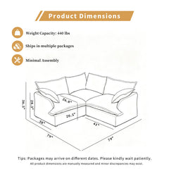 Modular Sectional Sofa, Gray Linen Blend Fabric, Wood Frame