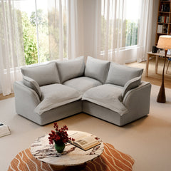 Modular Sectional Sofa, Gray Linen Blend Fabric, Wood Frame