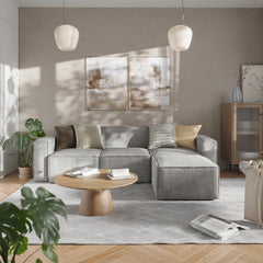 Modular Sectional Sofa Ottoman, Gray Polyester with Black Wood Legs