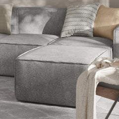 Modular Sectional Sofa Ottoman, Gray Polyester with Black Wood Legs