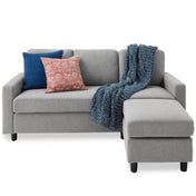 Modular Sofa with Reversible Ottoman, Light Gray Polyester, Seats 3