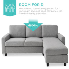 Modular Sofa with Reversible Ottoman, Light Gray Polyester, Seats 3