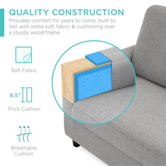 Modular Sofa with Reversible Ottoman, Light Gray Polyester, Seats 3