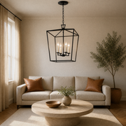 Living room | the lantern chandelier hanging over a coffee table beside a sofa