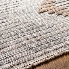 Moroccan Area Rug, 6'7" x 9', Neutral Tones with Fringe