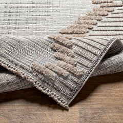 Moroccan Area Rug, 6'7" x 9', Neutral Tones with Fringe