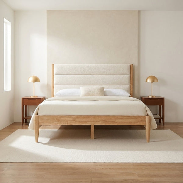 Grevane Nasia Solid Wood Boucle Upholstered Headboard Bed Frame