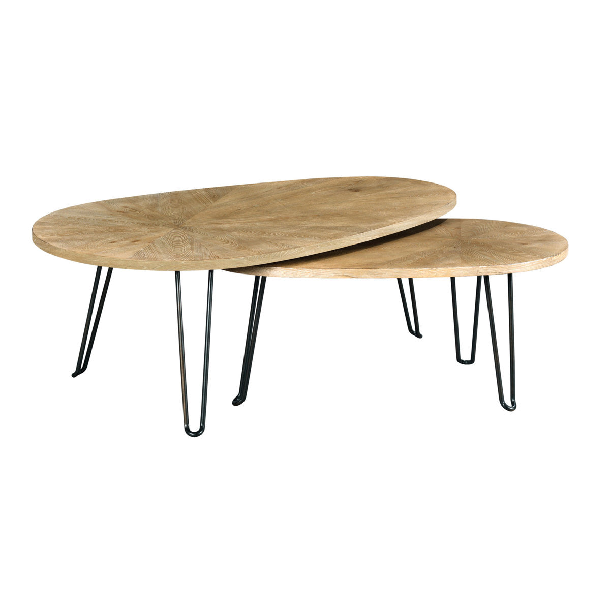 Nesting Coffee Tables, Natural Cerused Wood Top with Black Metal Legs