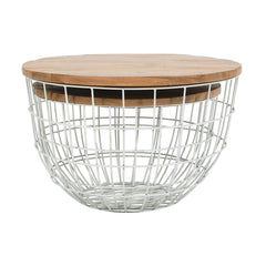 Nesting Coffee Tables, Set of 2, Light Brown Solid Wood Top with White Metal Base