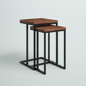 Nesting Tables, Mango Wood in Mahogany Brown with Black Iron Bases