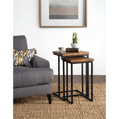 Nesting Tables, Mango Wood in Mahogany Brown with Black Iron Bases