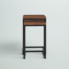 Nesting Tables, Mango Wood in Mahogany Brown with Black Iron Bases