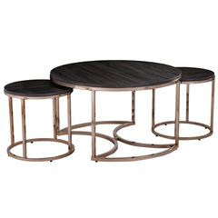 Nesting Tables, Set of 3, Brown Top with Champagne Base
