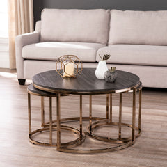 Nesting Tables, Set of 3, Brown Top with Champagne Base
