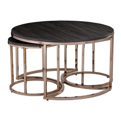 Nesting Tables, Set of 3, Brown Top with Champagne Base
