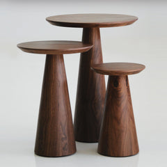 Nesting Tables, Set of 3, Round Manufactured Wood with Solid Wood Pedestal Base