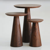 Nesting Tables, Set of 3, Round Manufactured Wood with Solid Wood Pedestal Base