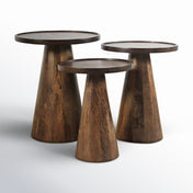 Nesting Tables, Set of 3, Solid Mango Wood in Chestnut