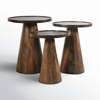 Nesting Tables, Set of 3, Solid Mango Wood in Chestnut