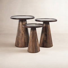 Nesting Tables, Set of 3, Solid Mango Wood in Chestnut