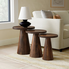 Nesting Tables, Set of 3, Solid Mango Wood in Chestnut
