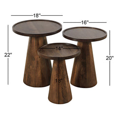 Nesting Tables, Set of 3, Solid Mango Wood in Chestnut