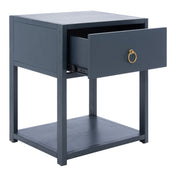Nightstand, 1 Drawer, Acacia Wood, Gold Pull, Open Lower Shelf
