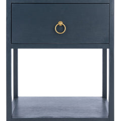Nightstand, 1 Drawer, Acacia Wood, Gold Pull, Open Lower Shelf
