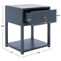 Nightstand, 1 Drawer, Acacia Wood, Gold Pull, Open Lower Shelf