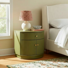 Nightstand, 1 Drawer and 2 Doors, Green with Brass Knobs