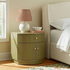 Nightstand, 1 Drawer and 2 Doors, Green with Brass Knobs