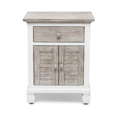Nightstand, 1 Drawer and 2 Doors, Solid Mindi Wood, Gray and White