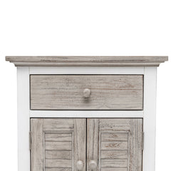 Nightstand, 1 Drawer and 2 Doors, Solid Mindi Wood, Gray and White