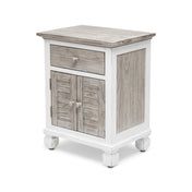 Nightstand, 1 Drawer and 2 Doors, Solid Mindi Wood, Gray and White