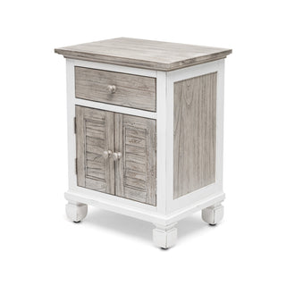 Nightstand, 1 Drawer and 2 Doors, Solid Mindi Wood, Gray and White