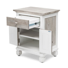 Nightstand, 1 Drawer and 2 Doors, Solid Mindi Wood, Gray and White