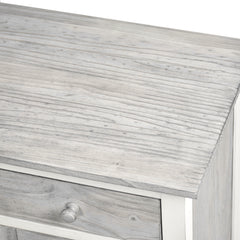 Nightstand, 1 Drawer and 2 Doors, Solid Mindi Wood, Gray and White