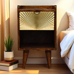 Nightstand, 1 Drawer and Open Shelf, Solid Mango Wood, Brown