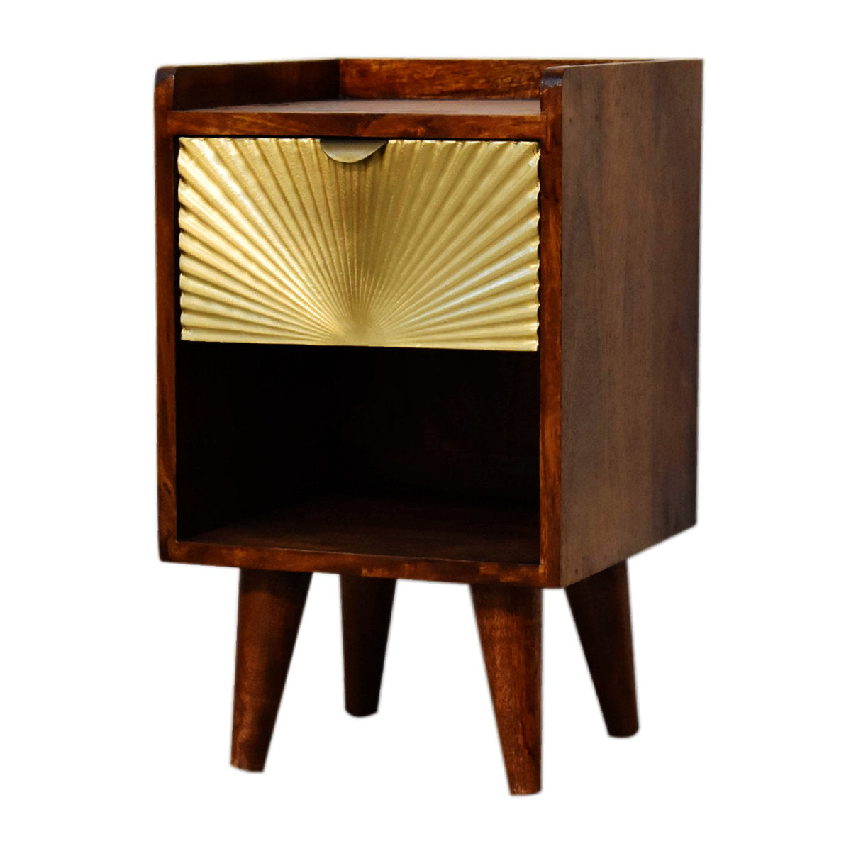 Nightstand, 1 Drawer and Open Shelf, Solid Mango Wood, Brown