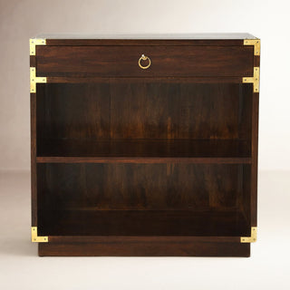 Nightstand, 1 Drawer, Brown Solid and Engineered Wood with Metal Accents
