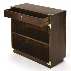 Nightstand, 1 Drawer, Brown Solid and Engineered Wood with Metal Accents