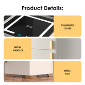 Nightstand, 1 Drawer, MDF Frame, Glass Top, Wireless Charging, Beige