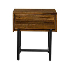 Nightstand, 1 Drawer, Solid and Engineered Wood, Brown, Black Metal Legs