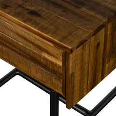 Nightstand, 1 Drawer, Solid and Engineered Wood, Brown, Black Metal Legs
