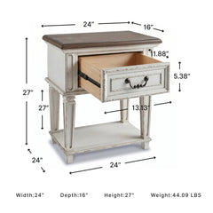Nightstand, 1 Drawer, Solid and Engineered Wood, Distressed White