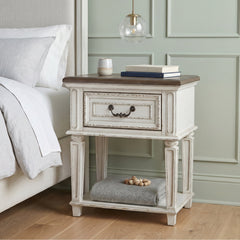 Nightstand, 1 Drawer, Solid and Engineered Wood, Distressed White