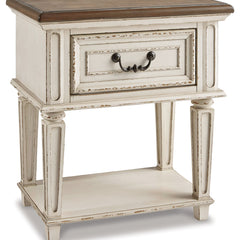 Nightstand, 1 Drawer, Solid and Engineered Wood, Distressed White