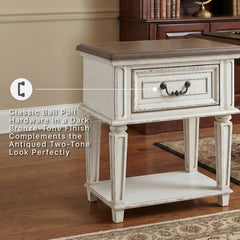 Nightstand, 1 Drawer, Solid and Engineered Wood, Distressed White