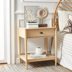 Nightstand, 1 Drawer, Solid and Manufactured Wood, White Wash