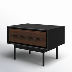 Nightstand, 1 Drawer, Solid Bamboo, Black and Brown
